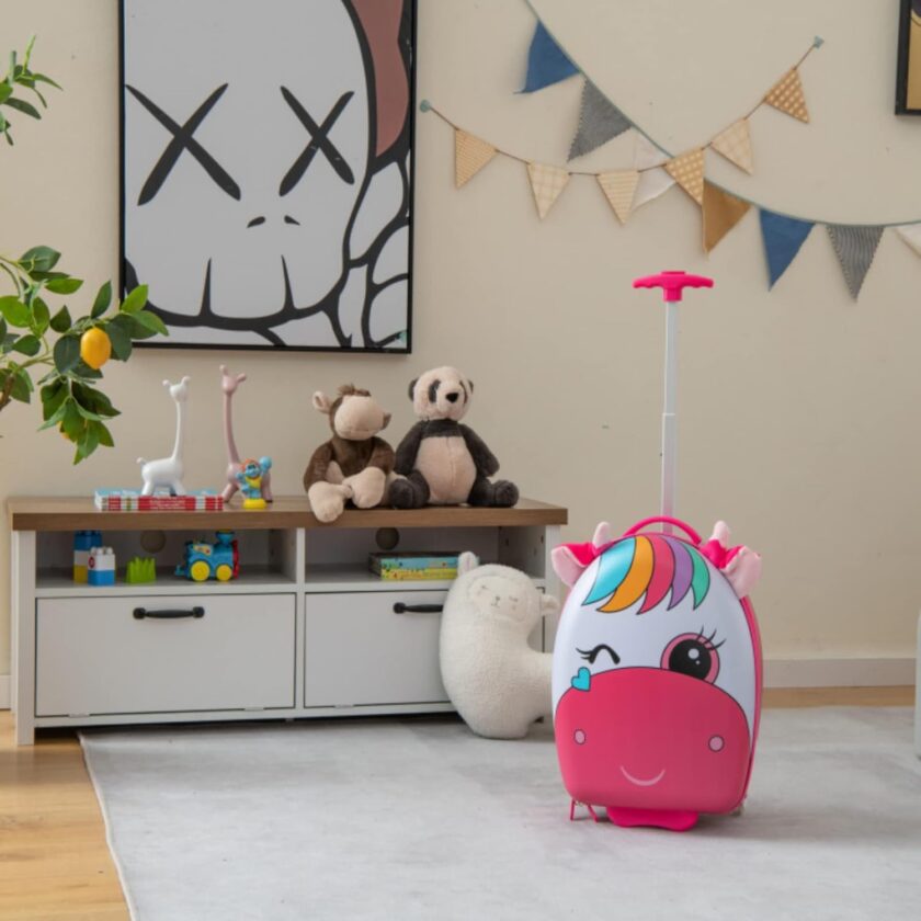 Kids Luggage, 16” Children Rolling Suitcase w/Light-up Wheels & Telescopic Handle, Hard Shell Lightweight Travel Luggage for Toddlers, Carry On Luggage with Wheels for Boy Girl(Pink Unicorn) - Image 2