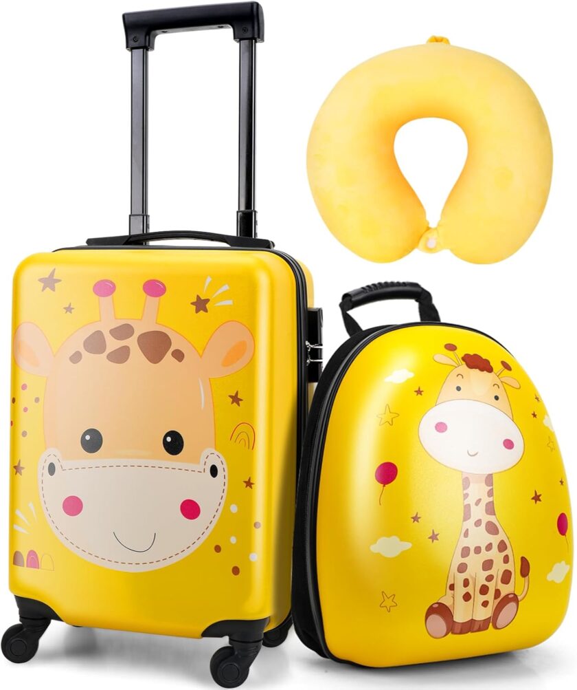 Kids Giraffe Luggage Set - Girls' Suitcases With Wheels, Toddler Travel Luggage