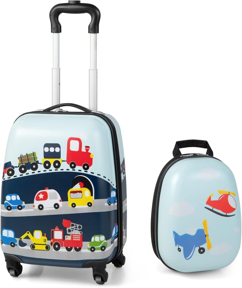 Kids Luggage, 12" Toddler Backpack & 16" Travel Suitcase with Wheels, Lightweight Toddler Girls Suitcase, Durable  Hardshell, 2s Carry On Luggage Set for Boys Girls(Car)