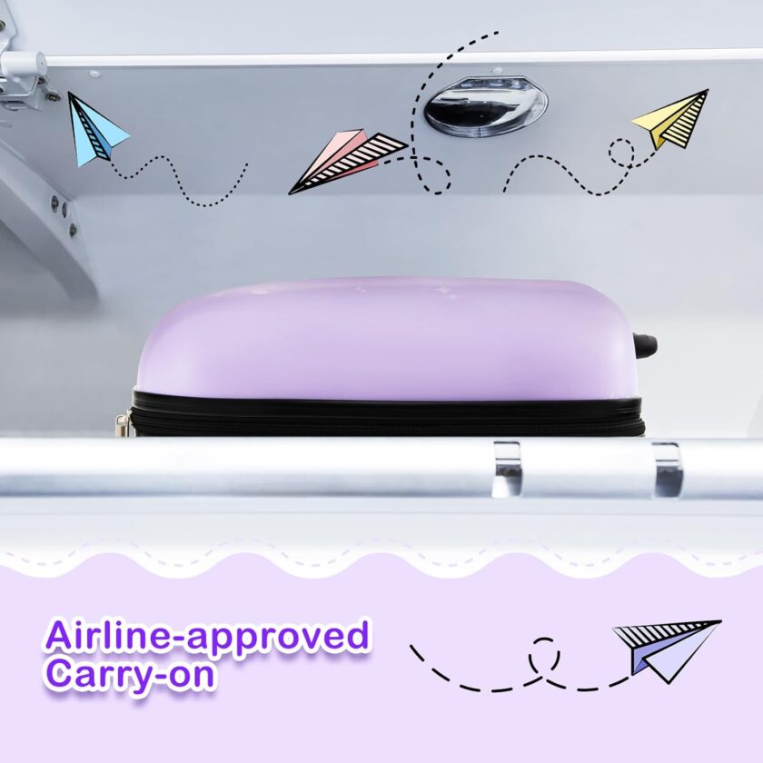 Kids Luggage, 16” Children Rolling Suitcase w/Wheels & Telescopic Handle, Hard Shell Lightweight Travel Luggage for Toddlers, Carry On Luggage with Wheels for Boys Girls(Purple Unicorn) - Image 2