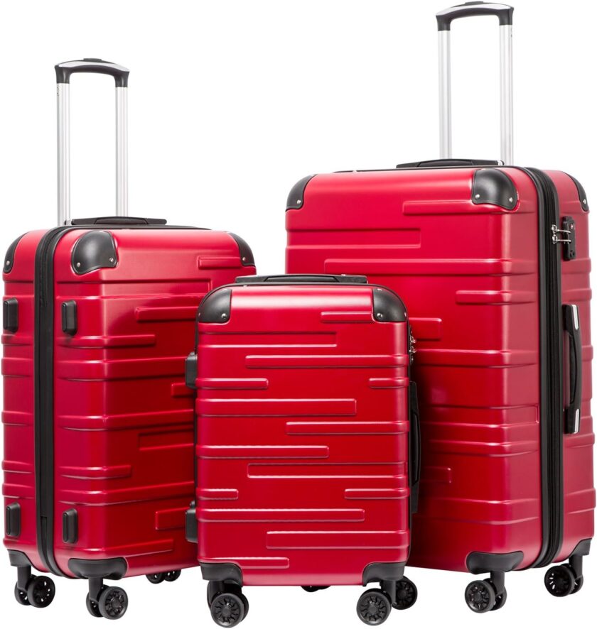 Luggage Expandable(only 28") Suitcase 3 Piece Set with  Lock Spinner 20in24in28in (red)