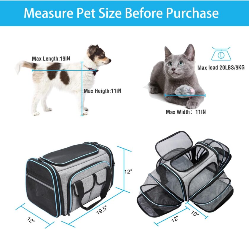 Airline Approved Pet Carrier, Large Soft Sided Pet Travel  Carrier 4 Sides Expandable Cat Collapsible Carriers with Removable Fleece Pad and Pockets for Cats Dogs and Small Animals - Image 2