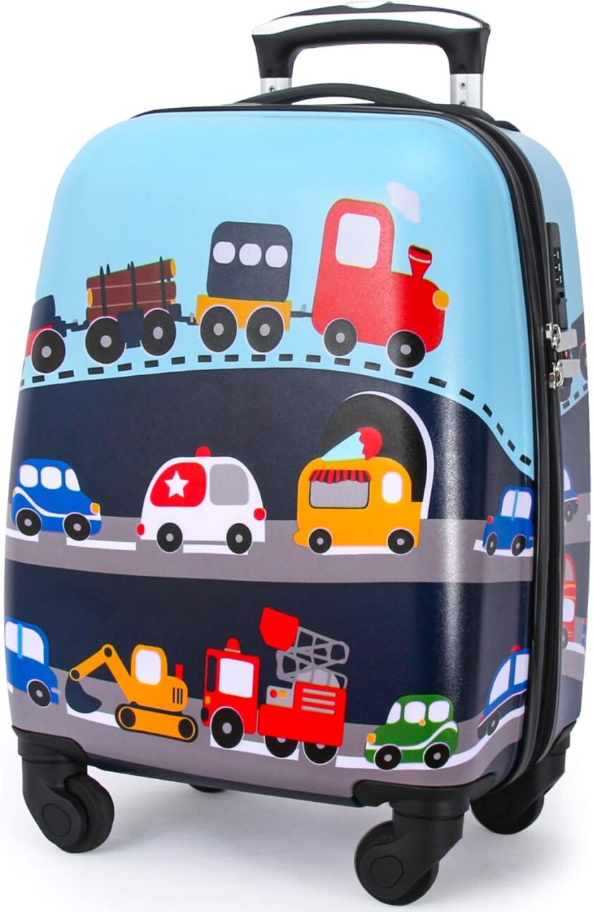Kids Carry On Luggage Children Rolling Suitcase with 4 Wheels Hardshell Case for Toddler to Travel (Car)