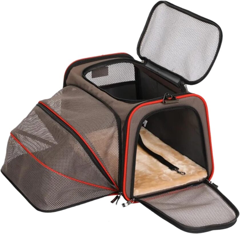 Expandable Cat Carrier Dog Carriers,Airline Approved Soft-Sided Portable Pet Travel Washable Carrier for Kittens,Puppies,Removable Soft Plush mat and Pockets,Locking Safety Zippers