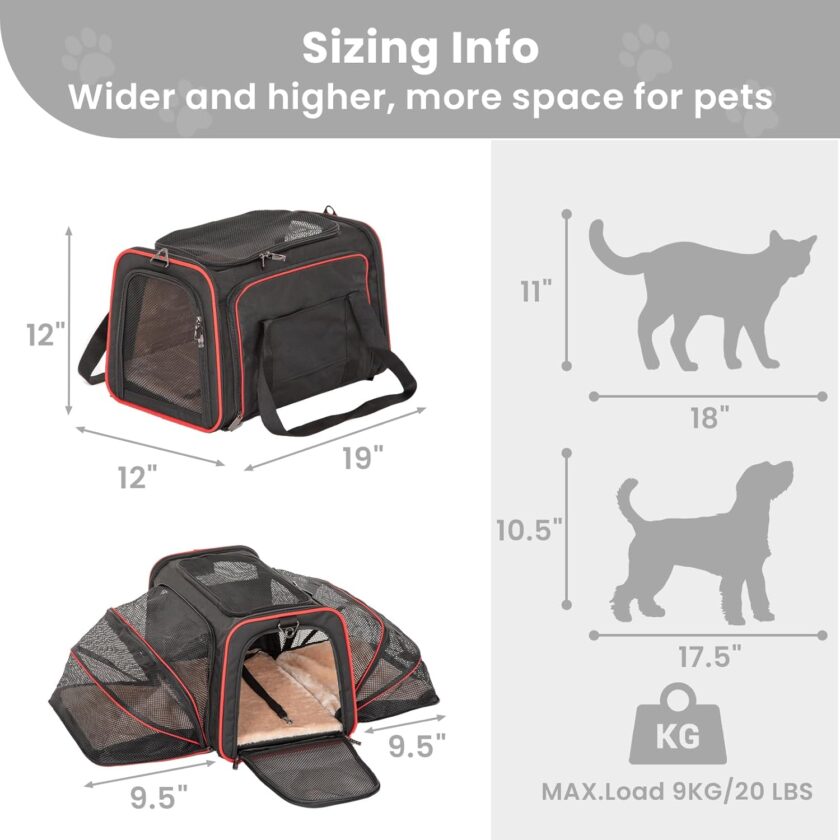 Expandable Cat Carrier Large for 2 Cats, Soft-Sided Pet Carrier, 19x12x12 Inches, 2 Extensions for Adding Comfort, Fit for Pet Up to 15 Lbs, Black - Image 2