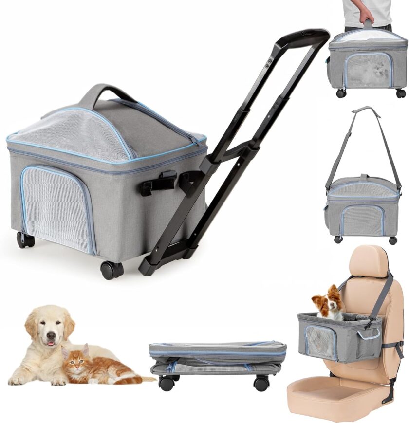 Pet Carrier for Small Dog Cat, Cat Dog Carrier with Wheels Soft Sided Dog Rolling Crate Cat Travel Bag up to 20 Lbs Pet Strollers for Small Pets