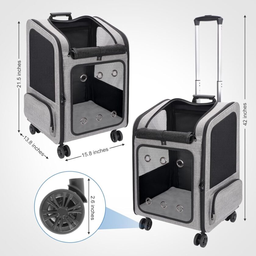 Extra Large Pet Carrier Backpack with Wheels Cats Under 30 Lbs, for Dogs Puppies Rabbits Other Animals Under 25 Lbs, Great for Travel/Hiking/Outdoor Use - Image 2