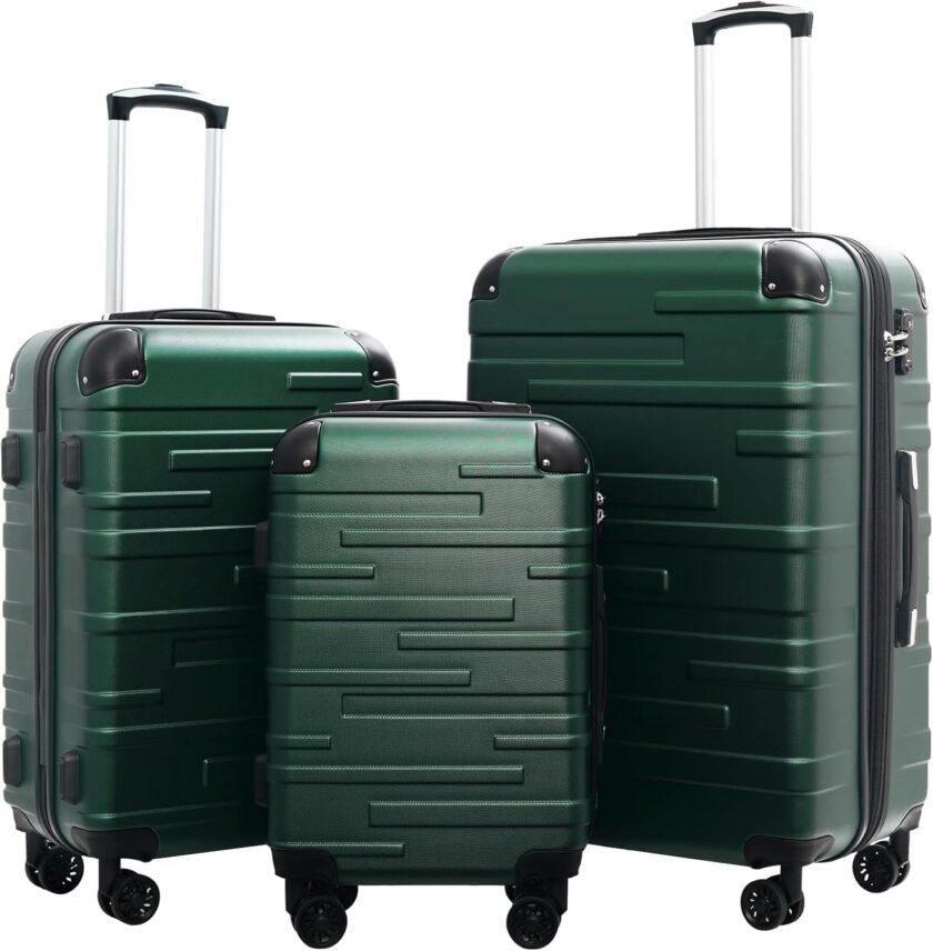 Luggage Expandable(only 28") Suitcase 3 Piece Set with  Lock Spinner 20in24in28in (dark green)