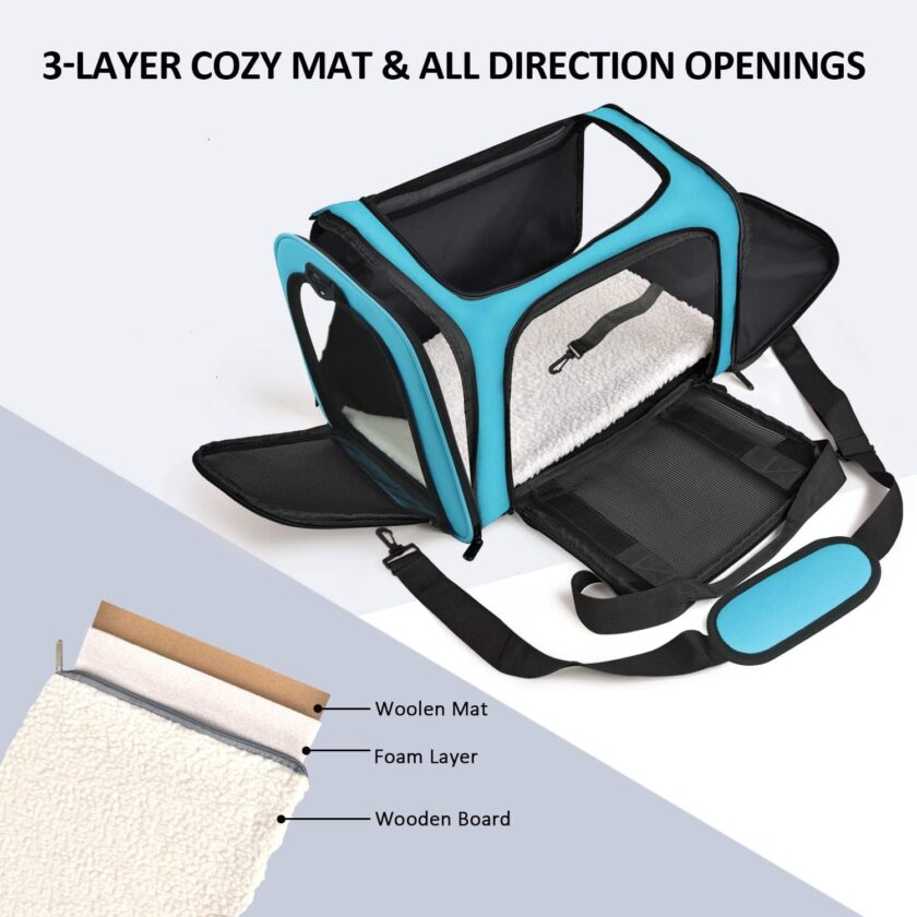 Pet Carrier for Small Medium Cats Puppies up to 15 Lbs, Airline Approved Small Dog Travel Puppy Carrier Soft Sided, Collapsible - Blue - Image 2