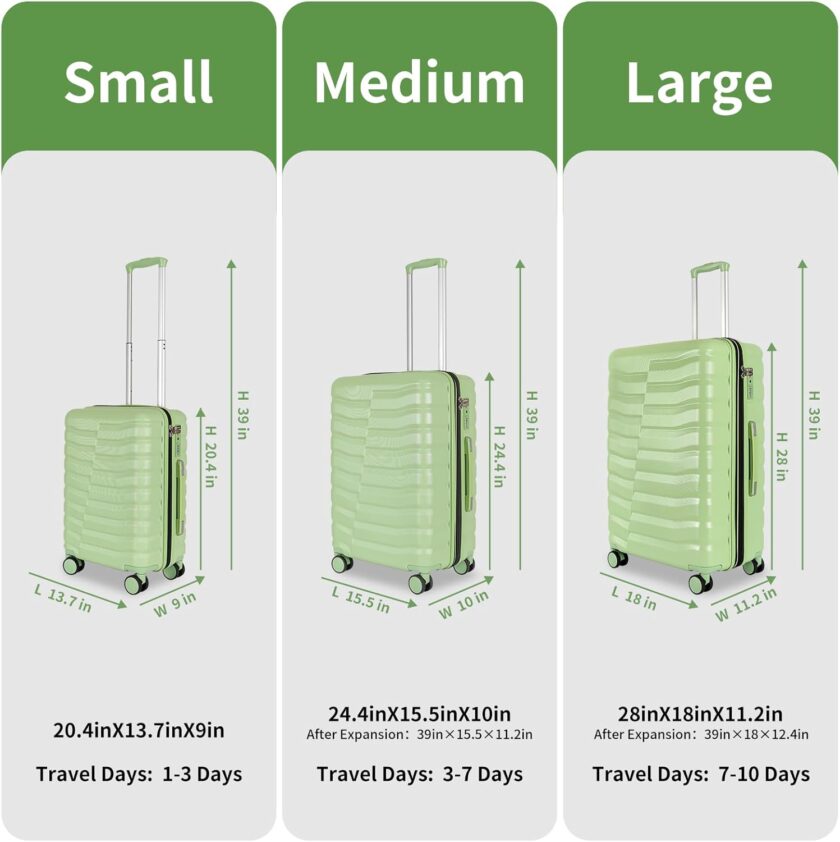 Lightweight Luggage with Spinner Wheels &  Zipper, 3-Piece Suitcase + Hardside Luggage Set with  Lock, Light Avocado Green (20+24+28 inch) - Image 2