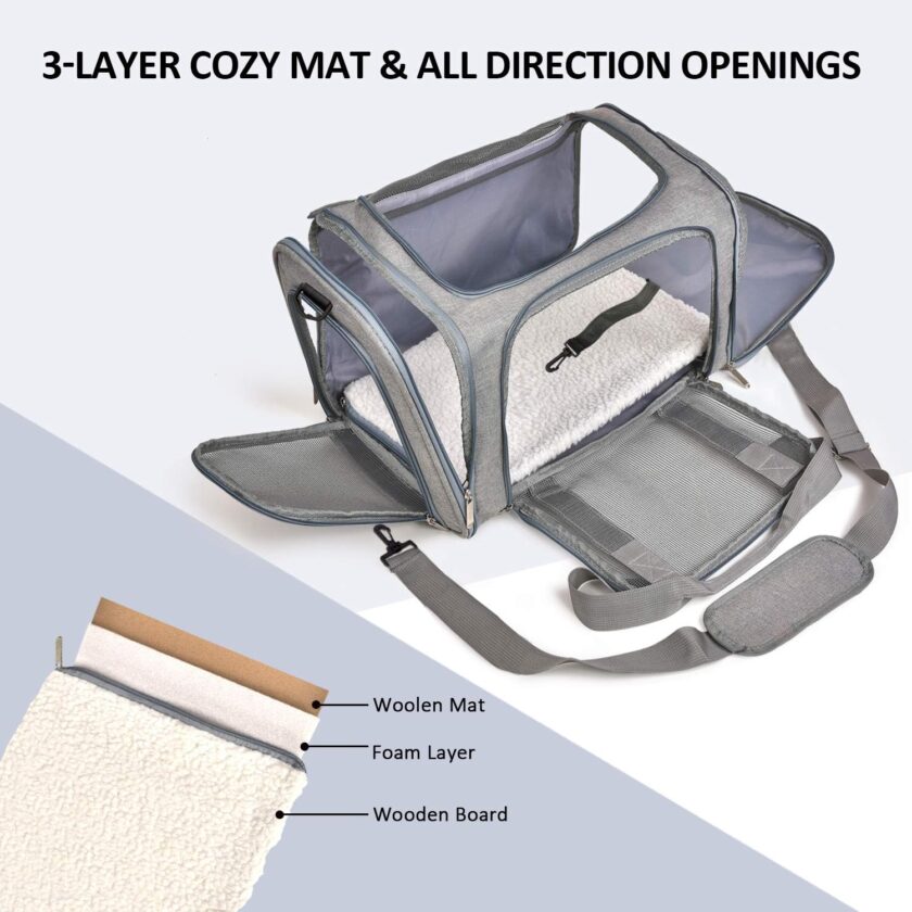 Cat, Dog Carrier for Small Medium Cats Puppies up to 15 Lbs,  Airline Approved Carrier Soft Sided, Collapsible Travel Puppy Carrier - Grey - Image 2