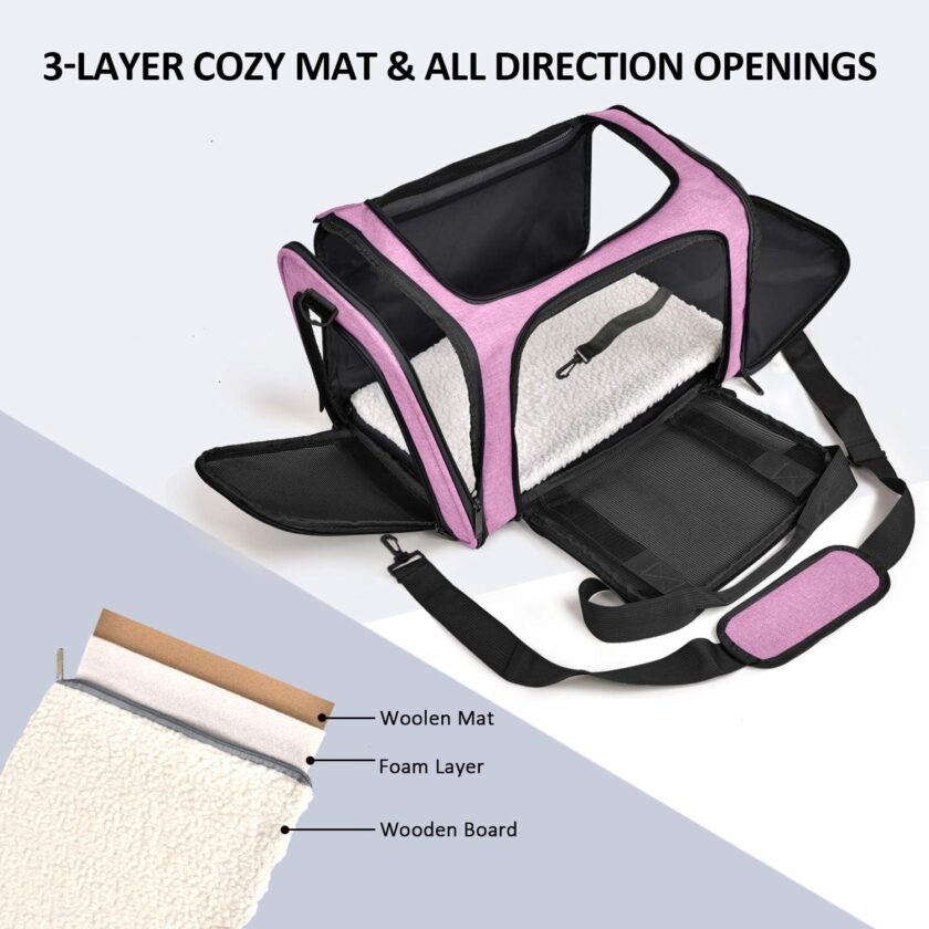 Pet Carrier for Small Medium Cats Dogs Puppies up to 15 Lbs,  Airline Approved, Soft Sided, Collapsible Travel - Pink - Image 2