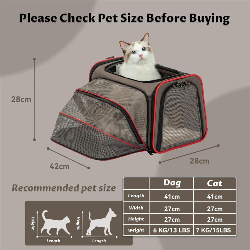 Expandable Cat Carrier Dog Carriers,Airline Approved Soft-Sided Portable Pet Travel Washable Carrier for Kittens,Puppies,Removable Soft Plush mat and Pockets,Locking Safety Zippers - Image 2