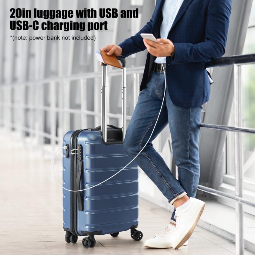 Luggage Suitcase Carry-on Spinner  Lock USB Port Expandable (only 28’’) Lightweight Hardside Luggage (Purple, S(20in_)) - Image 2