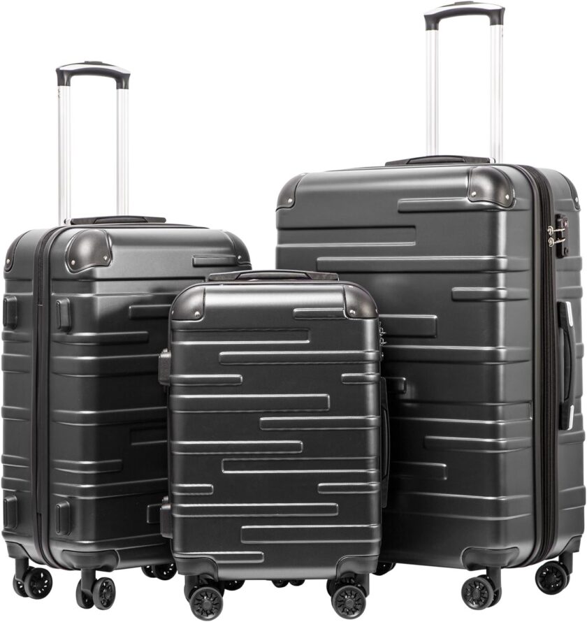 Luggage Expandable(only 28") Suitcase 3 Piece Set with  Lock Spinner 20in24in28in (reg grey)