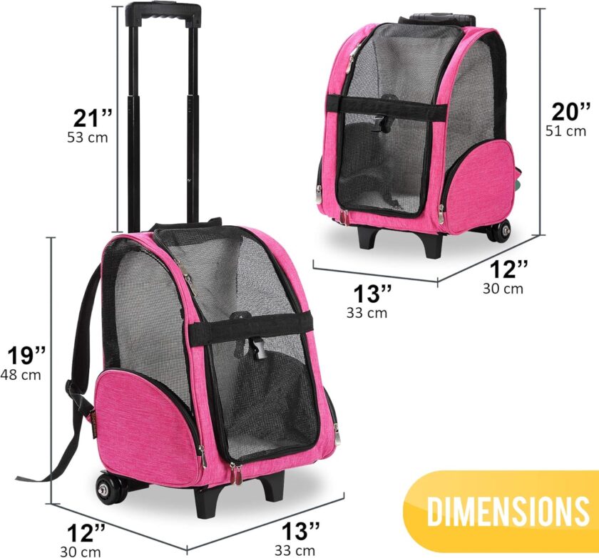 Deluxe Backpack Pet Travel Carrier with Double Wheels for Pets up to 10 Pounds - Black - Approved by Most Airlines - Image 2
