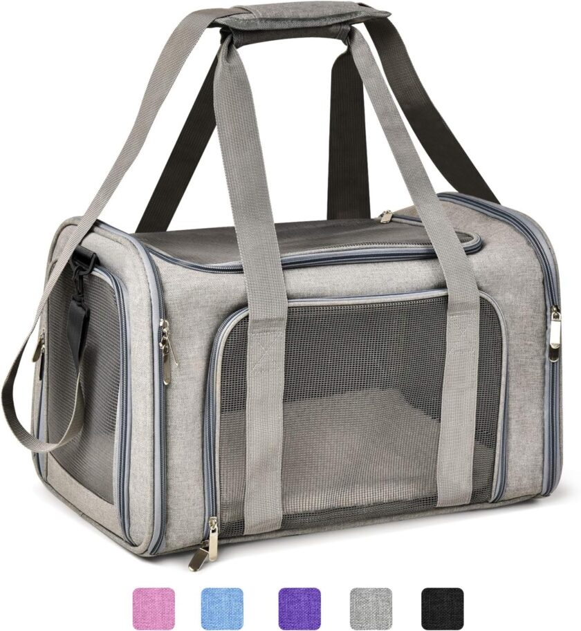 Cat, Dog Carrier for Small Medium Cats Puppies up to 15 Lbs,  Airline Approved Carrier Soft Sided, Collapsible Travel Puppy Carrier - Grey