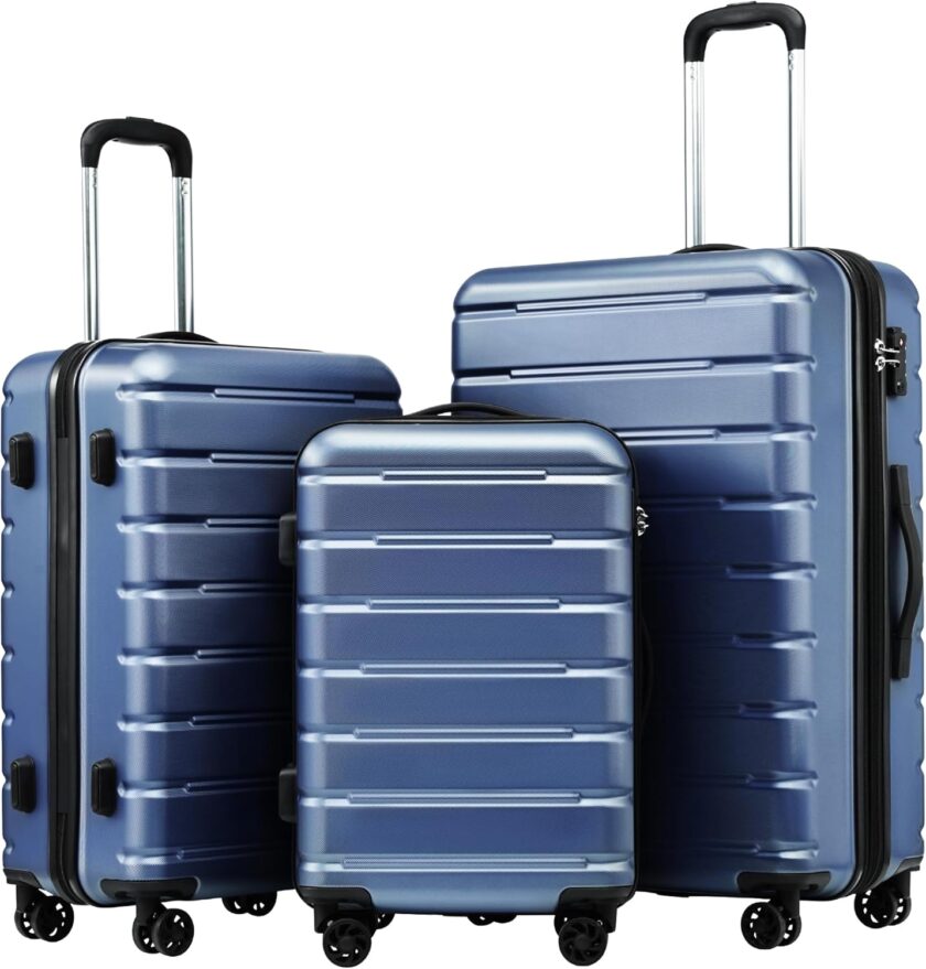 Luggage Suitcase Carry-on Spinner  Lock USB Port Expandable (only 28’’) Lightweight Hardside Luggage (Ice Blue, 3 piece set)