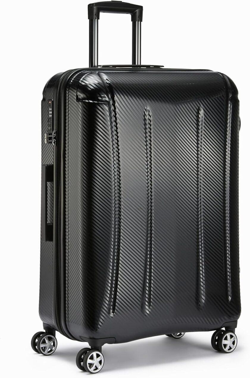 30-Inch Hardside Checked Luggage With  Lock, Hardshell Suitcase With Wheels, Expandable For Up to 12.5% More Space, With Scratch-Resistant Surface, 8 Multi-directional Wheels, Black