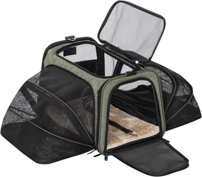 Expandable Rabbit Carrier Bunny Carriers, 16 Inch Airline Approved Pet Carrier with 2 Extensions, Soft Washable Cushion, Self-Locking Zipper Head, Built-in Safety Rope, Fit for Travel - Image 2