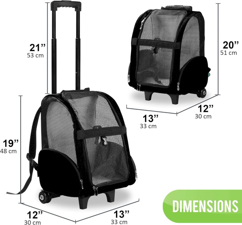 Deluxe Backpack Pet Travel Carrier with Double Wheels - Black - Approved by Most Airlines - Image 2