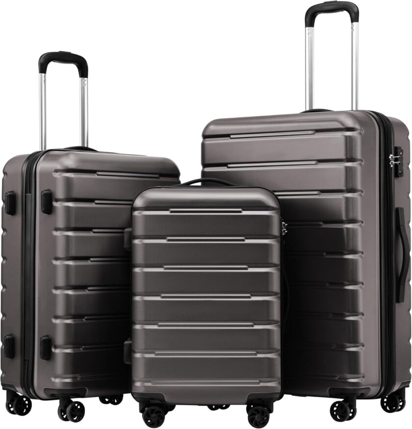 Luggage Suitcase Carry-on Spinner  Lock USB Port Expandable (only 28’’) Lightweight Hardside Luggage (Gray, 3 piece set)