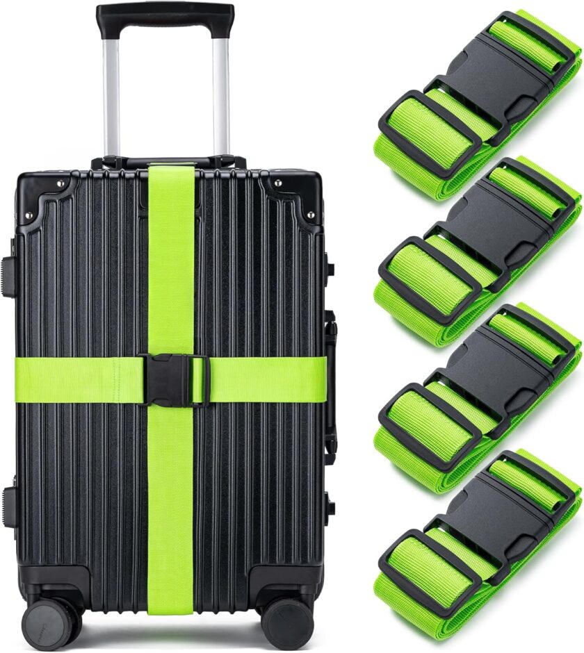 Luggage Straps for Suitcases 4 Pack,  Approved Travel Essentials, Luggage Strap for Travel Suitcase & Bag Closure and for Easy Identification, Travel Accessories for Safety & Convenience(Green)