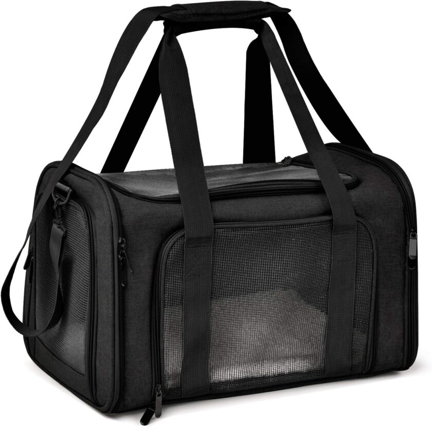 Cat Carriers Dog Carrier Pet for Small Medium Cats Dogs Puppies up to 15 Lbs,  Airline Approved Soft Sided, Collapsible Travel Puppy - Black