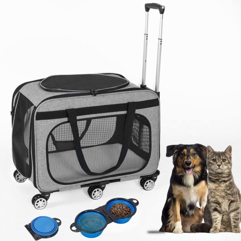 XL Cat & Small Dog Carrier | 25" L x 16" W x 17" H - up to 40 lbs - NOT  Compliant - Small Dogs or Large Cat Carrier with Wheels - Extending Handle, 360° Rotation Wheels & Extra Ventilation
